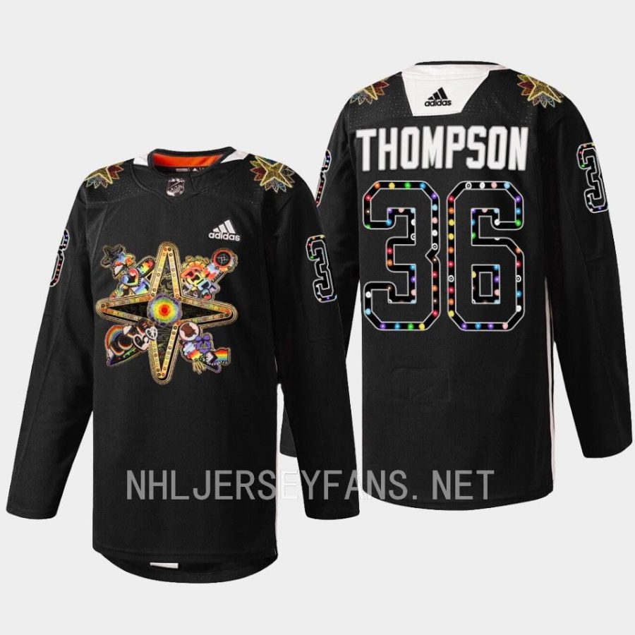 men golden knights logan thompson warmups 2023 pride knight black jersey