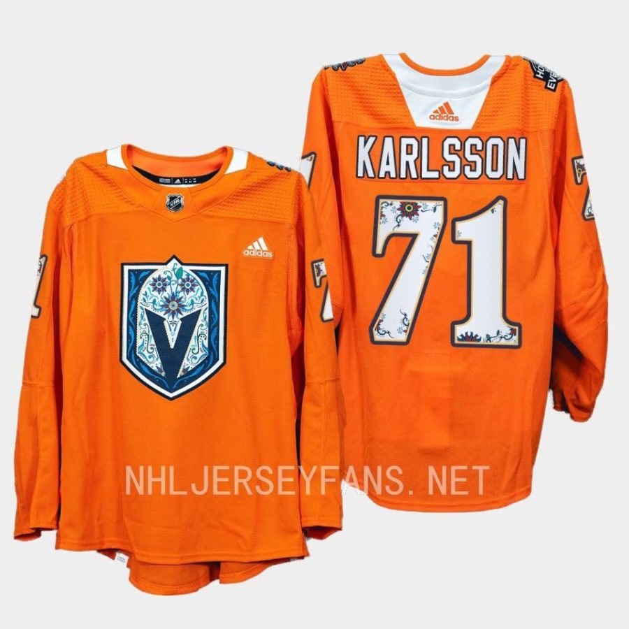 men golden knights william karlsson 2022 warmups hispanic heritage night orange jersey