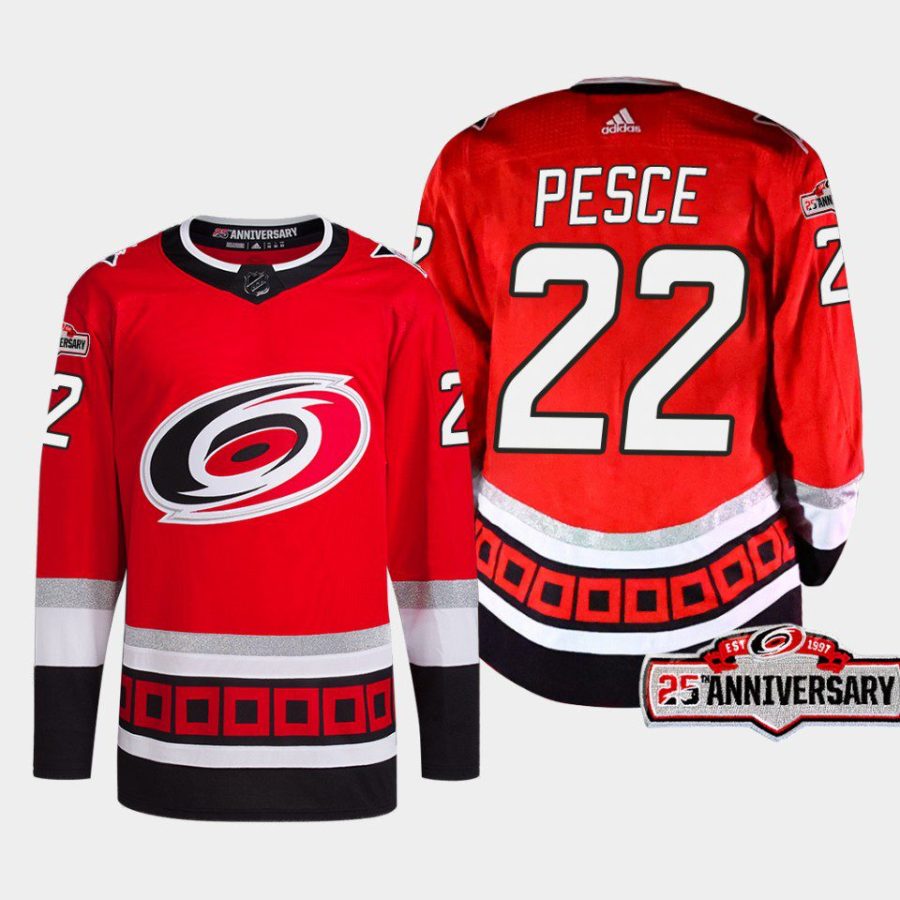 men hurricanes brett pesce 2022 23 25th anniversary third red jersey