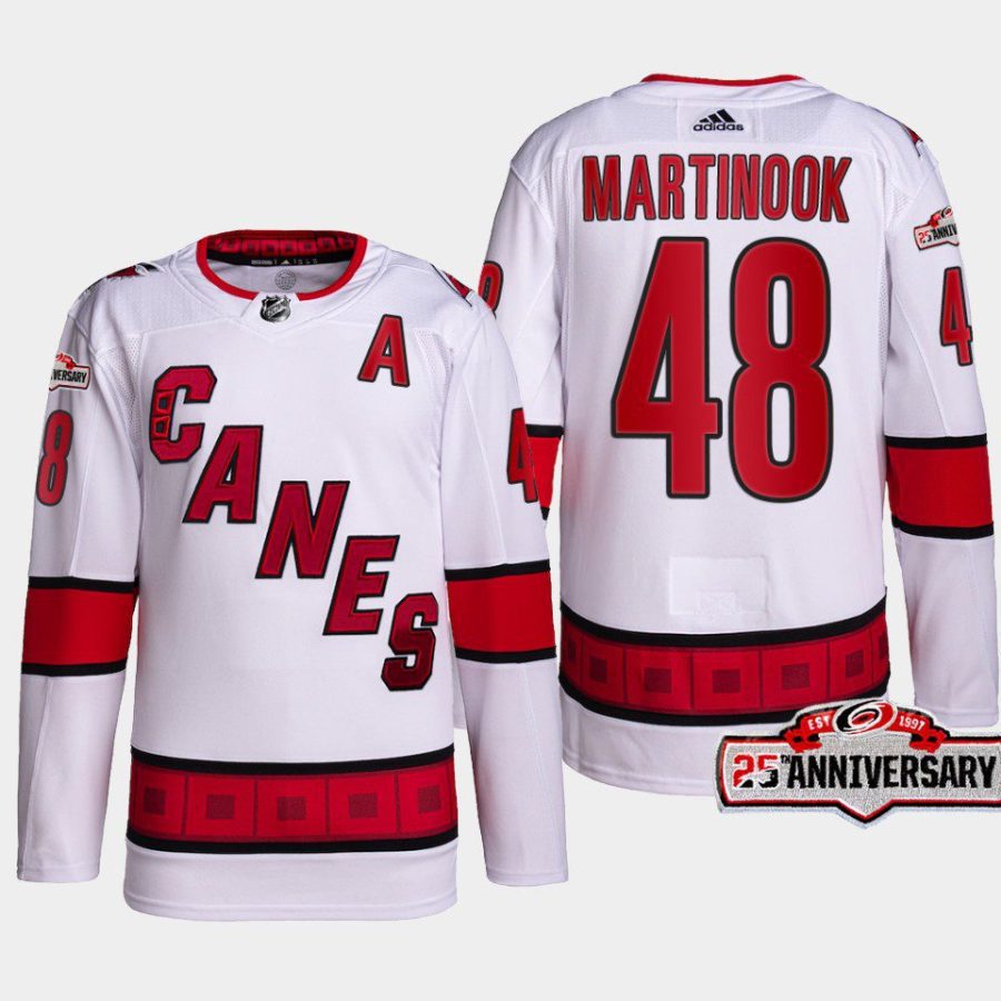 men hurricanes jordan martinook 2022 23 25th anniversary authentic away white jersey