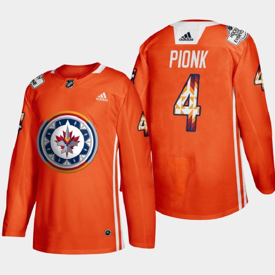 men jets neal pionk indigenous warmup 2022 wasac night orange jersey