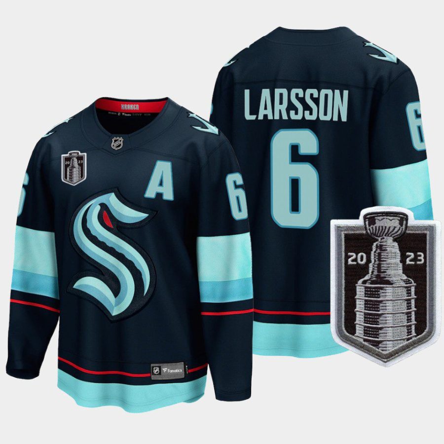 men kraken adam larsson home 2023 stanley cup playoffs blue jersey