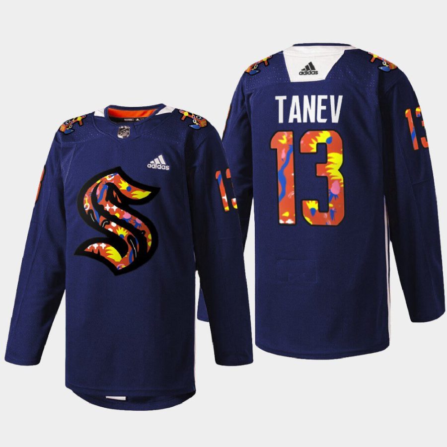 men kraken brandon tanev 2022 stevie artwork warmup women of hockey navy jersey