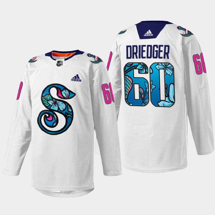 men kraken chris driedger 2022 warmup pride night white jersey