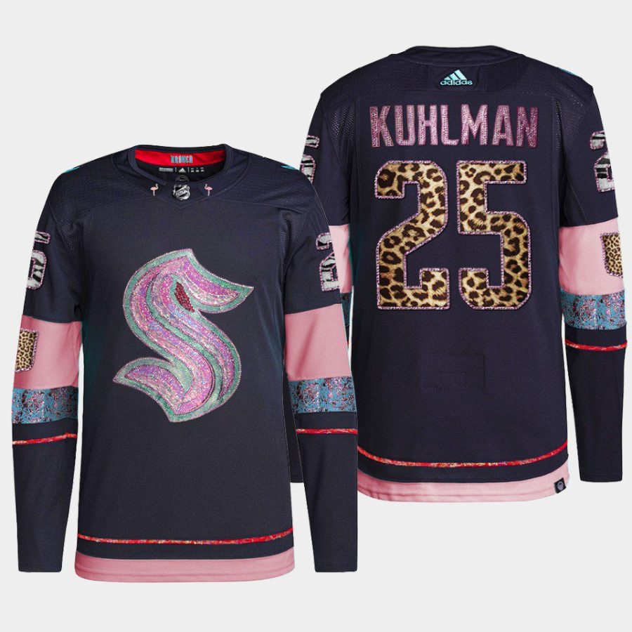 men kraken karson kuhlman diamond limited mgk leopard print navy jersey