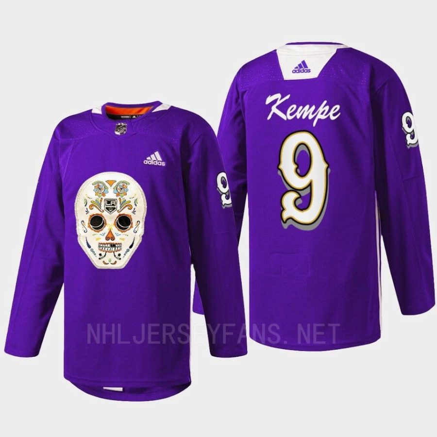 men la kings adrian kempe sugar skull warmup dia de los metros night 2022 purple jersey