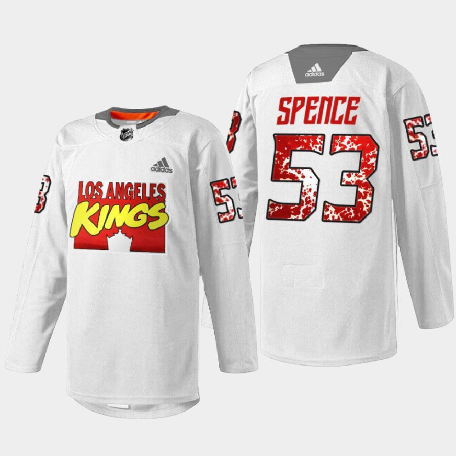 men la kings jordan spence special warmup marvel super hero night 2022 white jersey