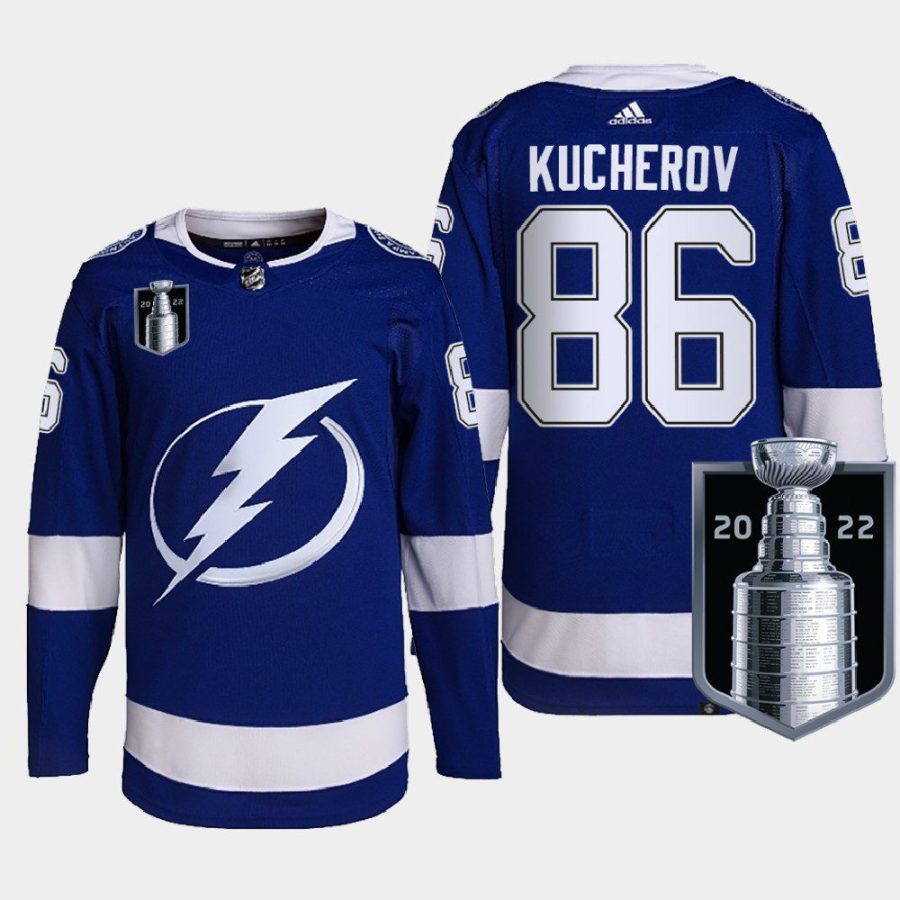 men lightning nikita kucherov authentic pro 2022 stanley cup playoffs blue jersey