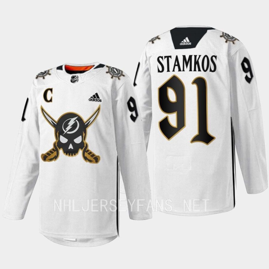 men lightning steven stamkos skull logo gasparilla inspired 2023 white jersey