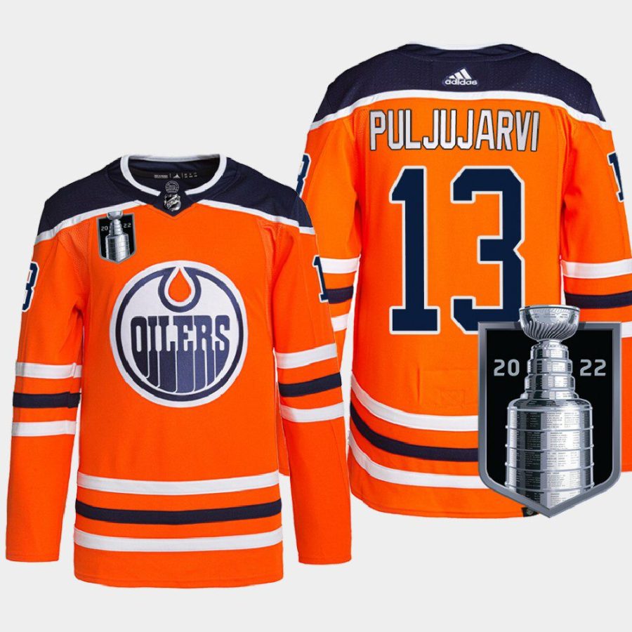 men oilers jesse puljujarvi authentic primegreen 2022 stanley cup playoffs orange jersey