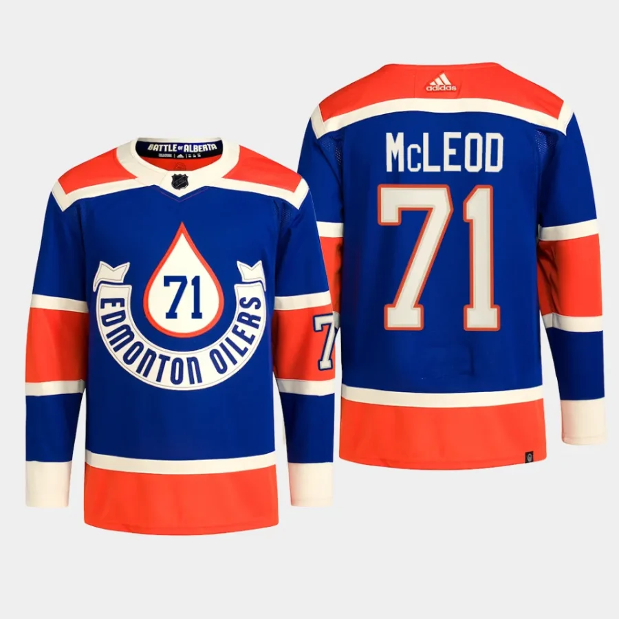 men oilers ryan mcleod primegreen 2023 nhl heritage classic authentic player royal jersey