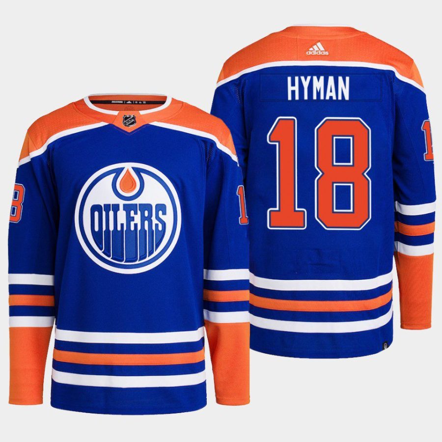 men oilers zach hyman 2022 23 primegreen authentic home royal jersey