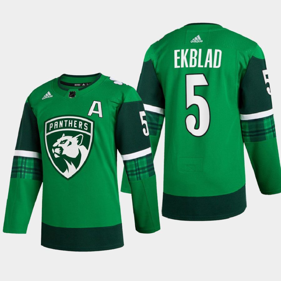 men panthers aaron ekblad warm up st. patricks day 2022 green jersey