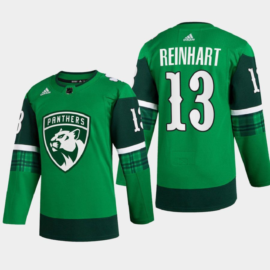 men panthers sam reinhart warm up st. patricks day 2022 green jersey