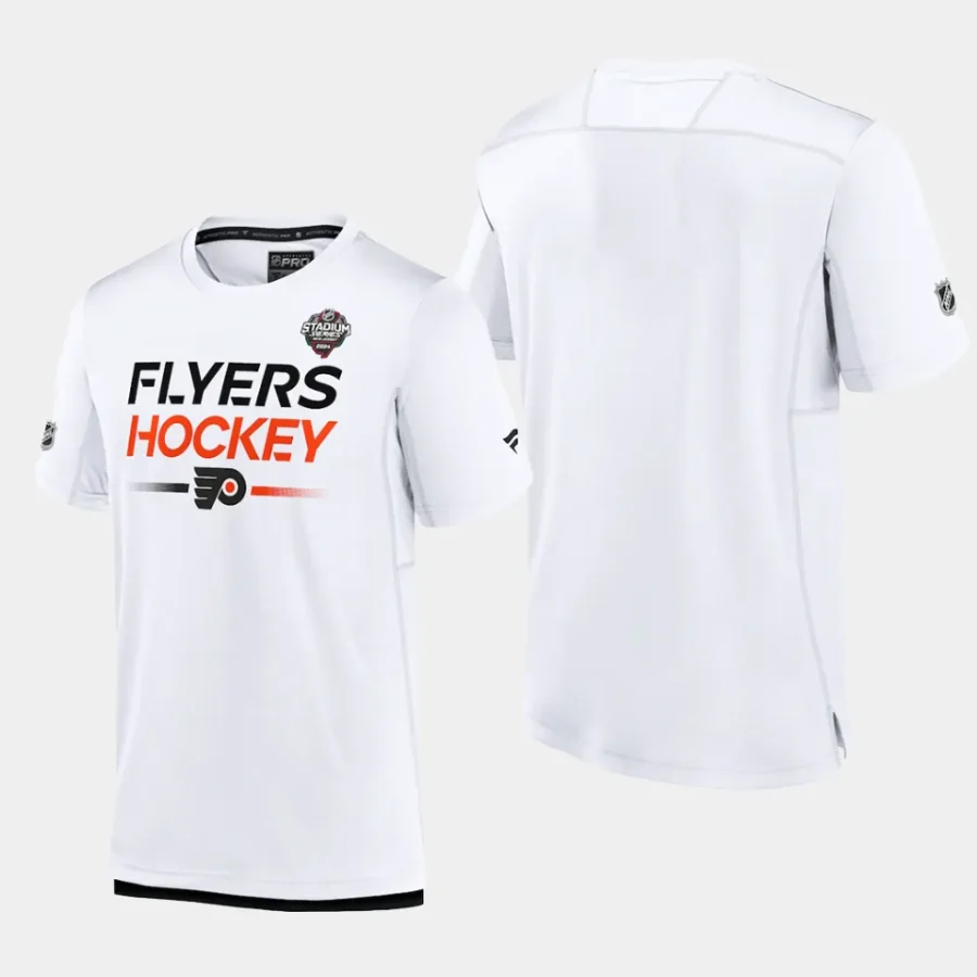 men philadelphia flyers 2024 nhl stadium series white authentic pro pro tech t shirt