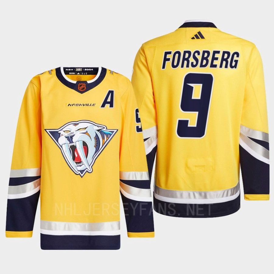 men predators filip forsberg 2022 authentic primegreen reverse retro 2.0 yellow jersey