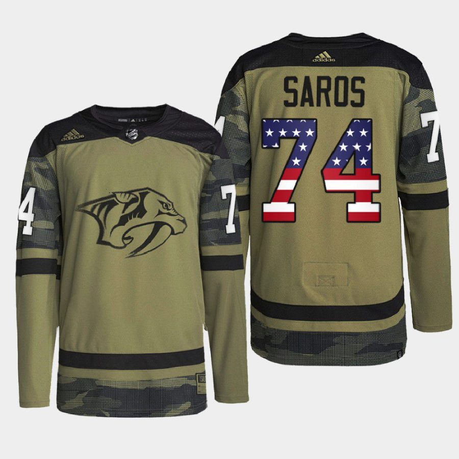 men predators juuse saros practice military appreciation 2022 camo jersey