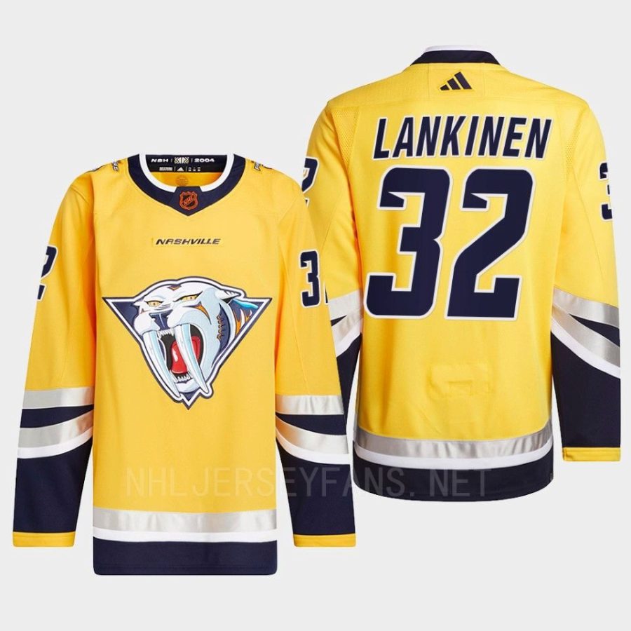 men predators kevin lankinen 2022 authentic primegreen reverse retro 2.0 yellow jersey