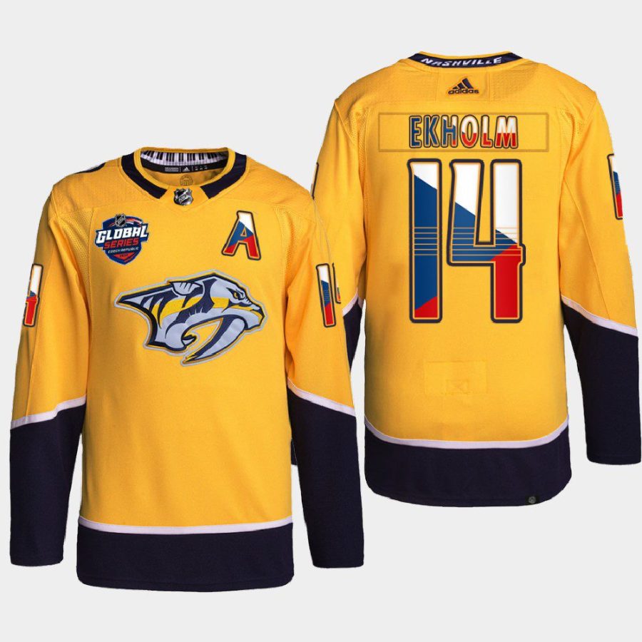 men predators mattias ekholm czech republic challenge 2022 nhl global series gold jersey