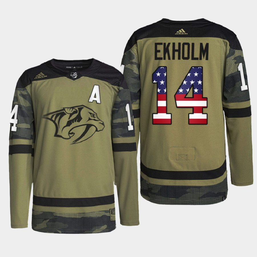 men predators mattias ekholm practice military appreciation 2022 camo jersey