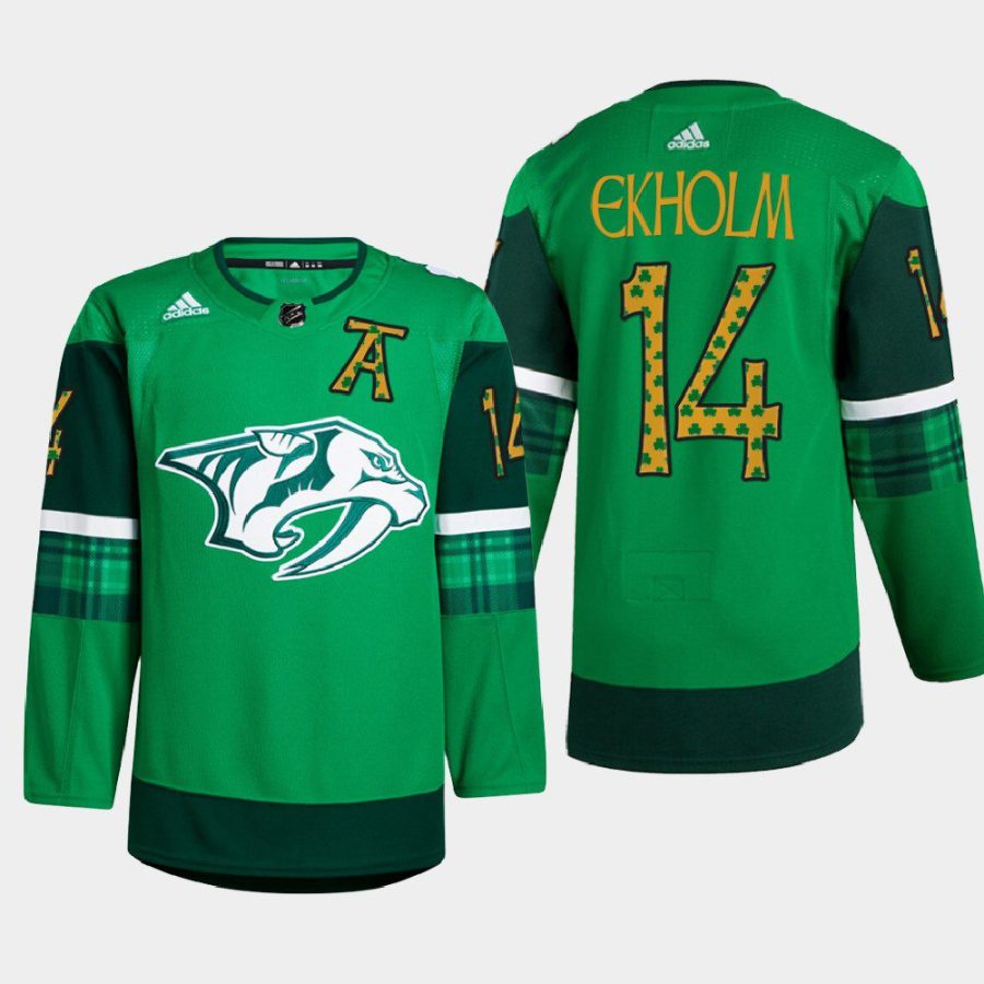 men predators mattias ekholm warm up st. patricks day 2022 green jersey