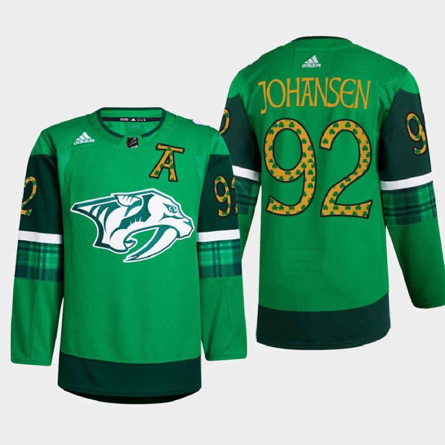 men predators ryan johansen warm up st. patricks day 2022 green jersey