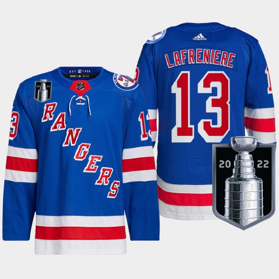 men rangers alexis lafreniere authentic pro 2022 stanley cup playoffs royal jersey