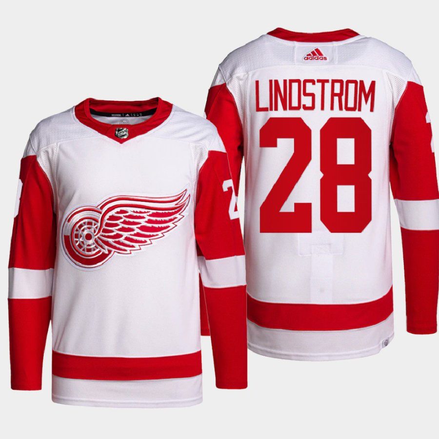 men red wings gustav lindstrom 2022 primegreen authentic pro away white jersey