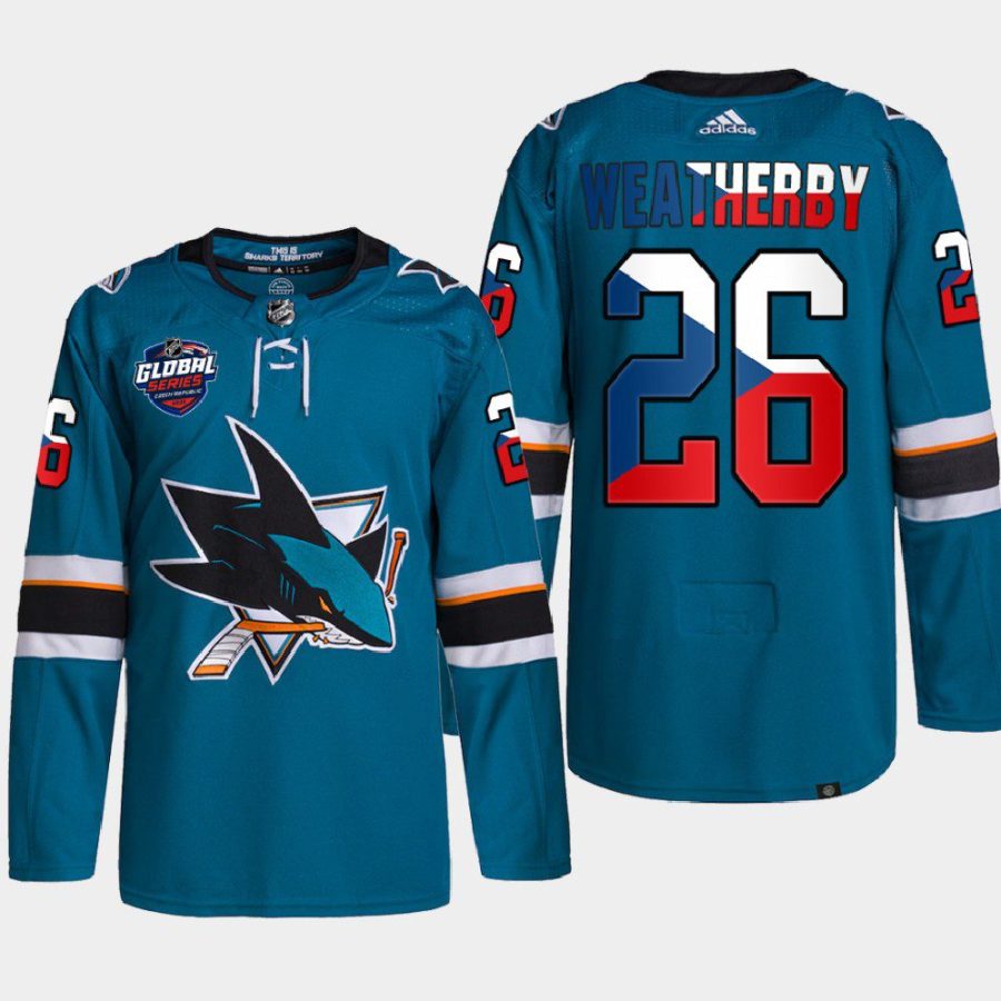 men sharks jasper weatherby czech republic challenge 2022 nhl global series teal jersey