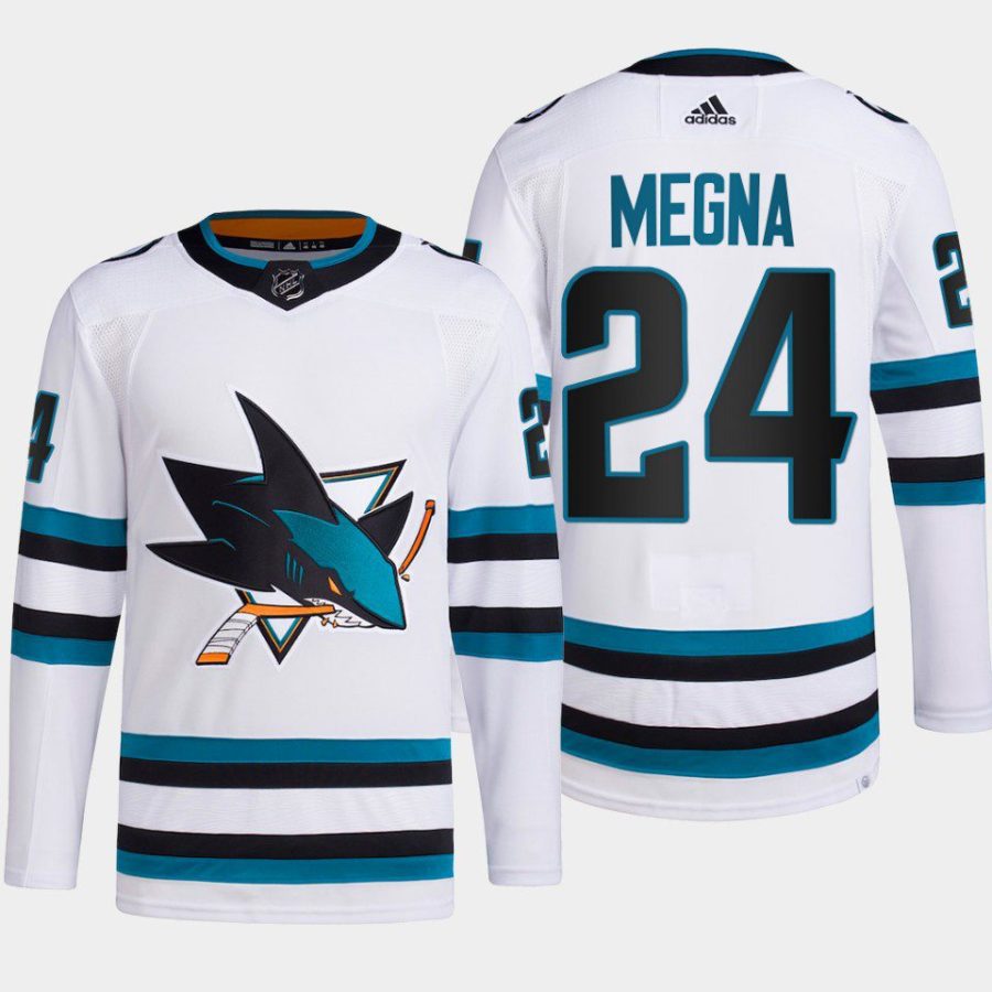 men sharks jaycob megna 2022 23 primegreen authentic away white jersey