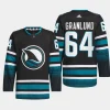 men sharks mikael granlund 2023 24 authentic pro cali fin 3rd alternate black jersey