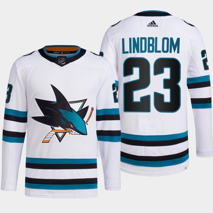 men sharks oskar lindblom 2022 23 primegreen authentic away white jersey