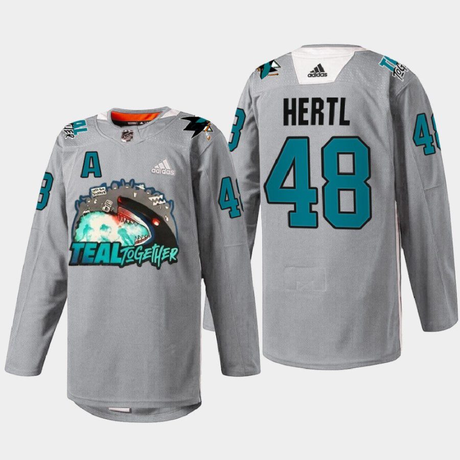 men sharks tomas hertl teal togehter fan appreciation 2022 gray jersey