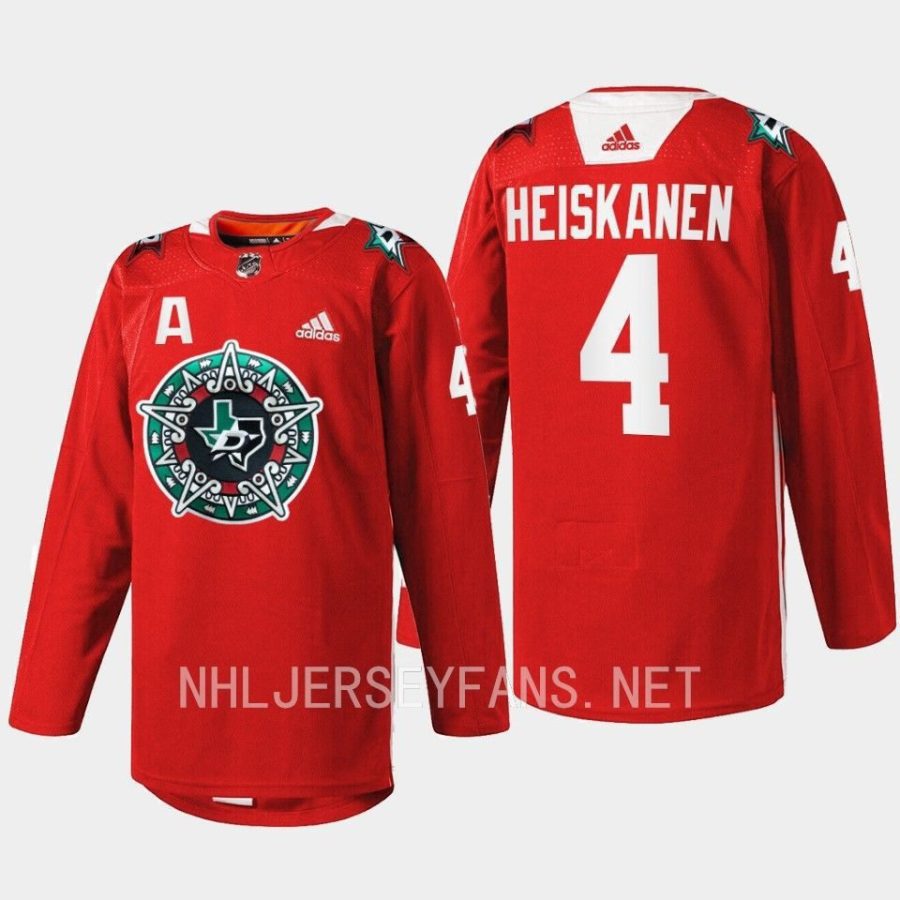 men stars miro heiskanen warmup noche mexicana 2023 red jersey