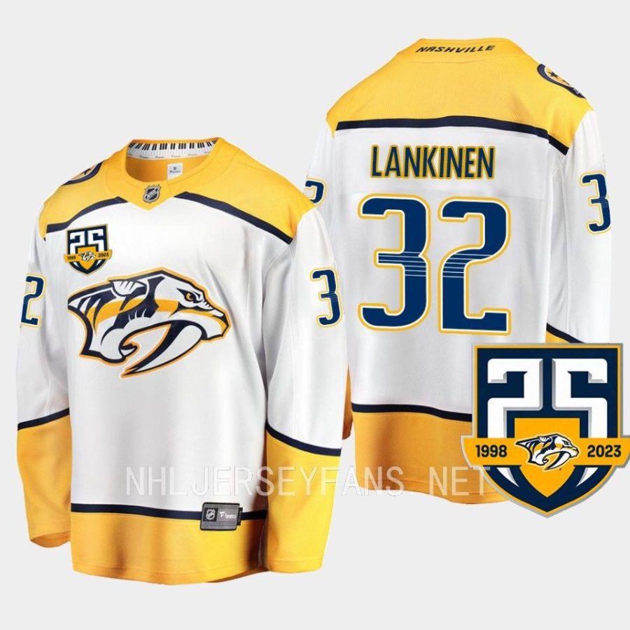 nashville predators kevin lankinen 25th anniversary logo 2023 24 away jersey white