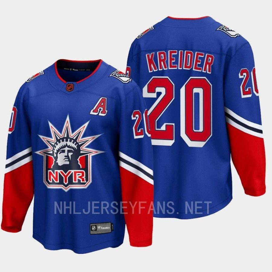 new york rangers chris kreider special edition 2.0 2022 breakaway retro jersey blue