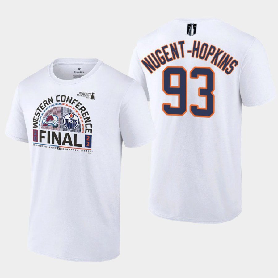 oilers ryan nugent hopkins white 2022 stanley cup playoffs western finals matchup tee