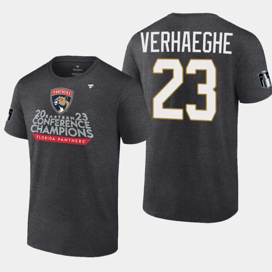 panthers carter verhaeghe heather charcoal locker room 2023 eastern conference champions t shirt