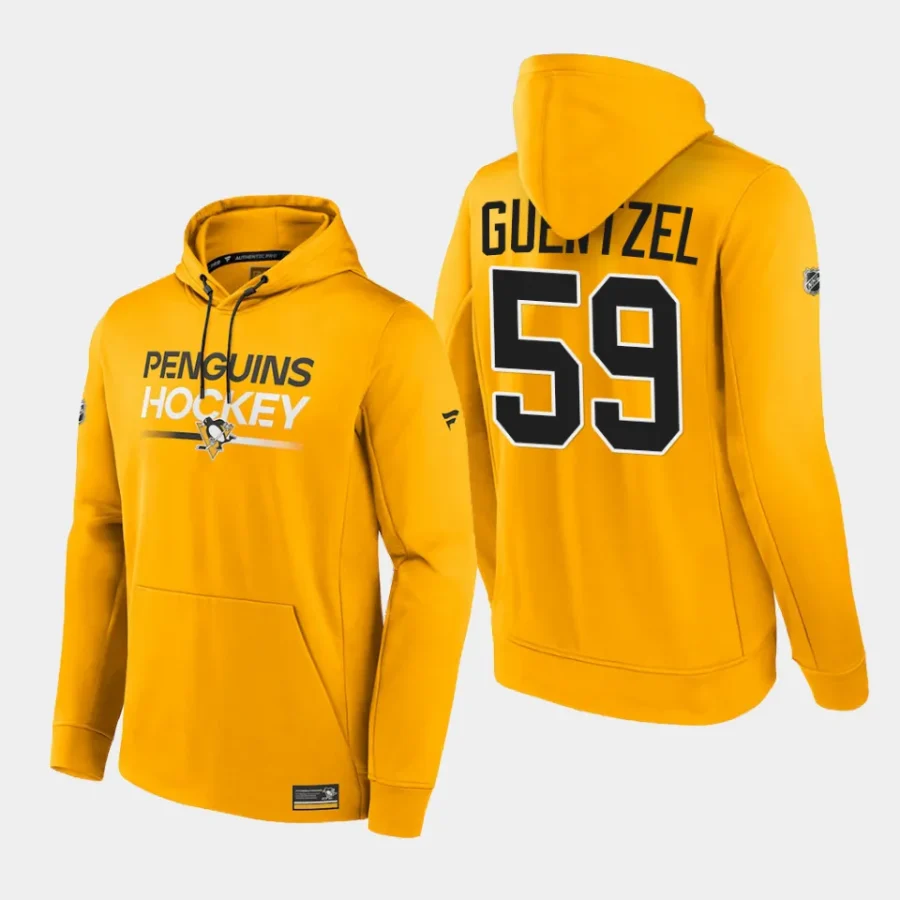 penguins jake guentzel gold authentic pro pullover hoodie