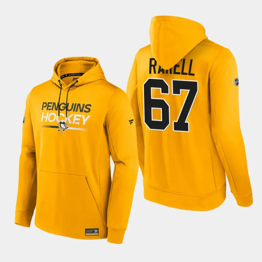 penguins rickard rakell gold authentic pro pullover hoodie