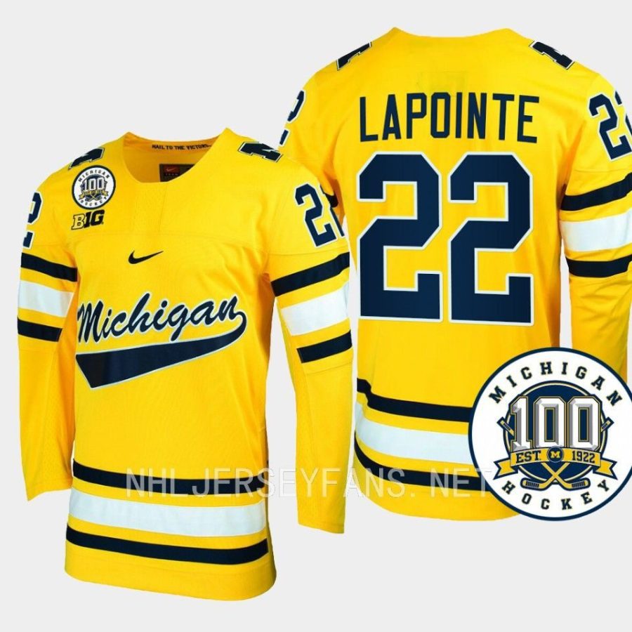 philippe lapointe michigan wolverines maize 100th anniversary hockey jersey