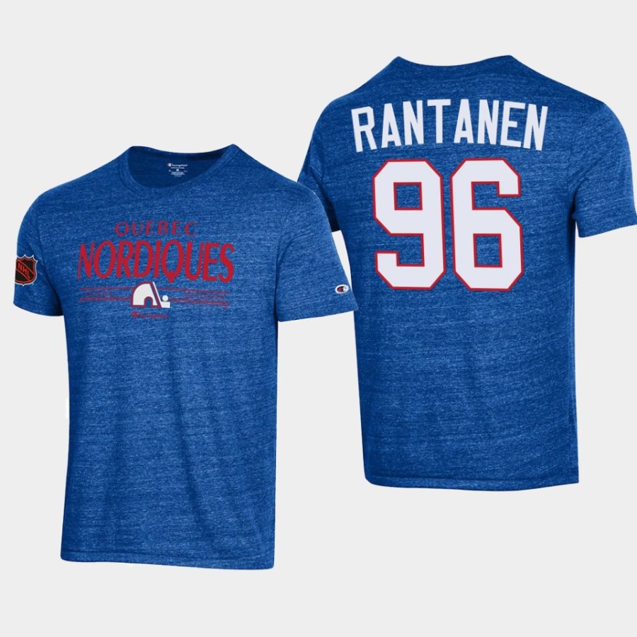 quebec nordiques mikko rantanen blue champion tri blend t shirt