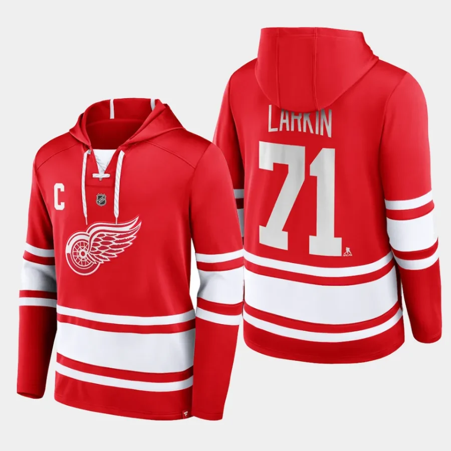 red wings dylan larkin red name number lace up pullover hoodie