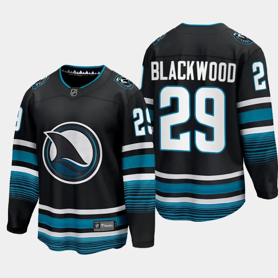 san jose sharks mackenzie blackwood cali fin 3rd alternate 2023 24 breakaway player jersey black