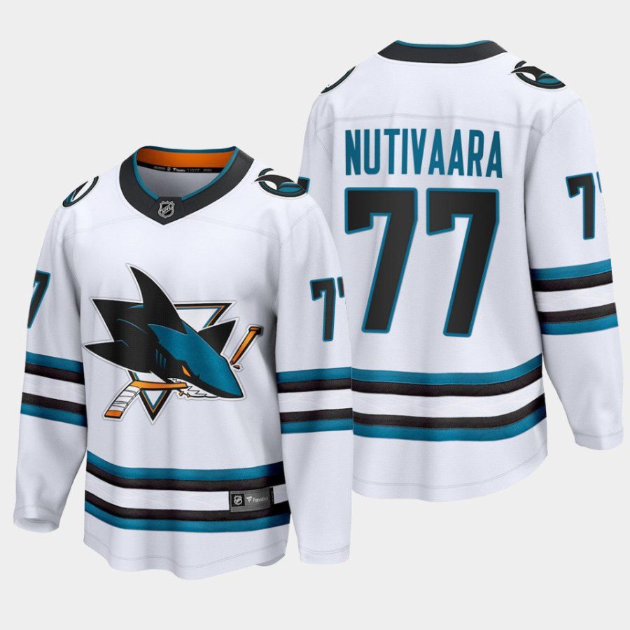 san jose sharks markus nutivaara away 2022 23 the evolve jersey white