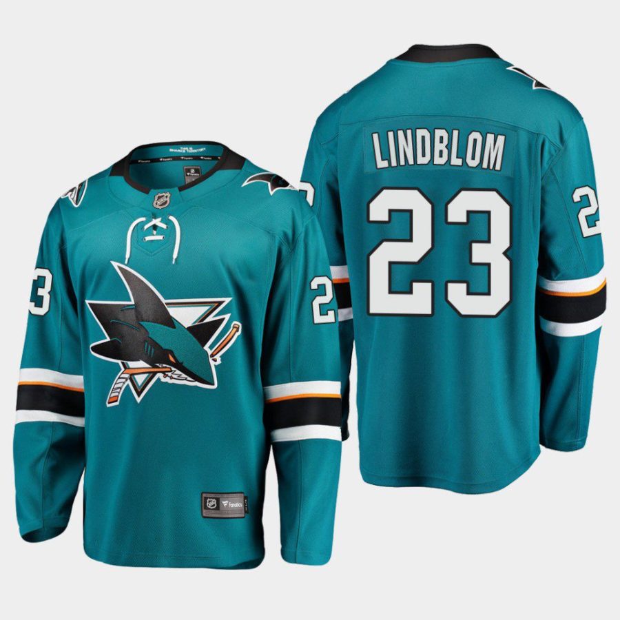 san jose sharks oskar lindblom home 2022 breakaway player jersey teal