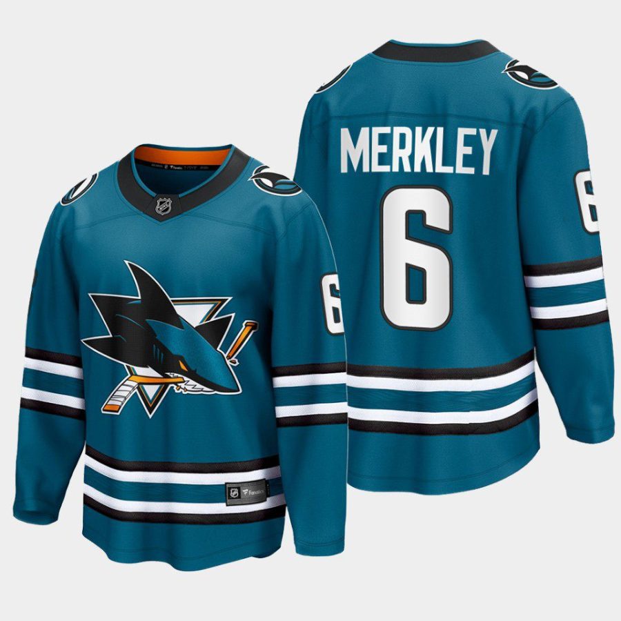 san jose sharks ryan merkley home 2022 23 the evolve jersey teal