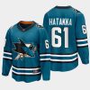 san jose sharks santeri hatakka home 2022 23 the evolve jersey teal