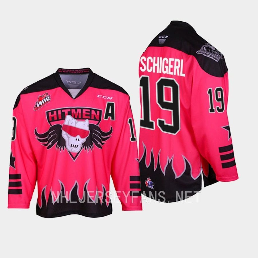 sean tschigerl whl hitmen pink 2023 bret hart themed three count jersey