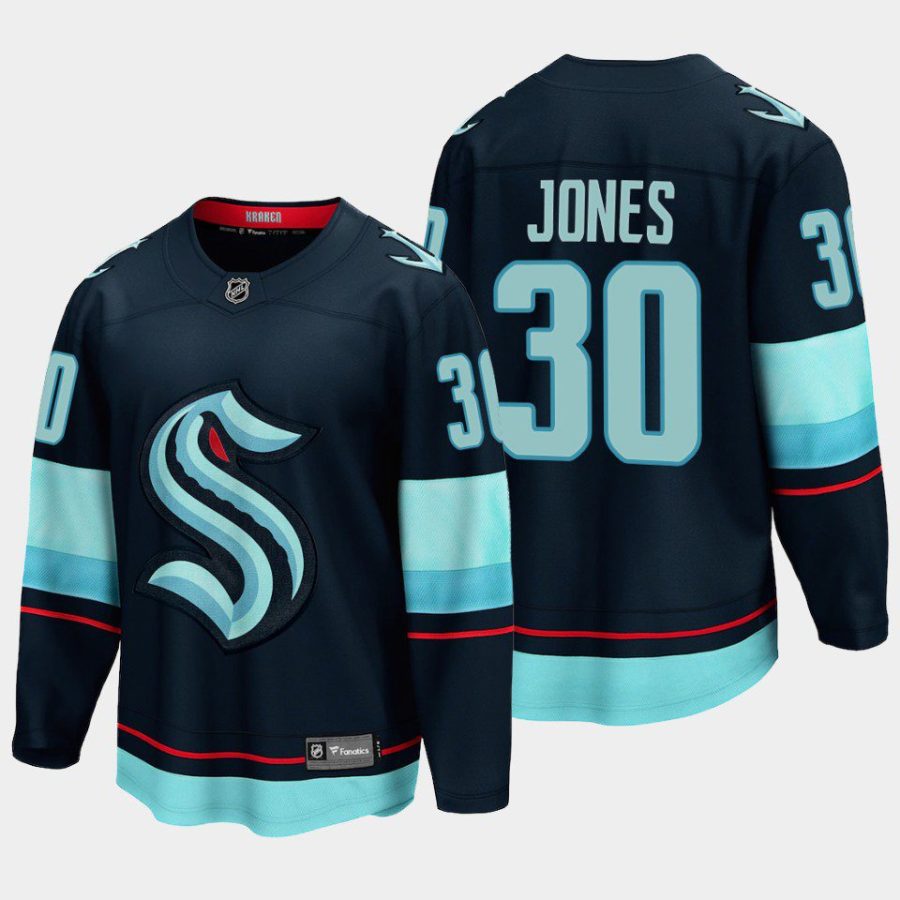 seattle kraken martin jones home 2022 breakaway player jersey navy